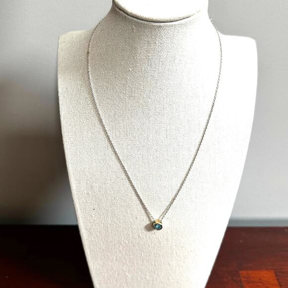 925 India Dainty Minimalist Necklace Sterling Silver gold tone Blue Casual Boho - Picture 3 of 9